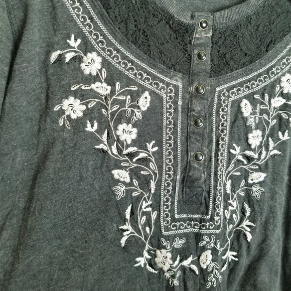 Panhandle Embroidered Long Accent sleeve tee lace pearl‎ snap buttons size XL - Picture 2 of 13